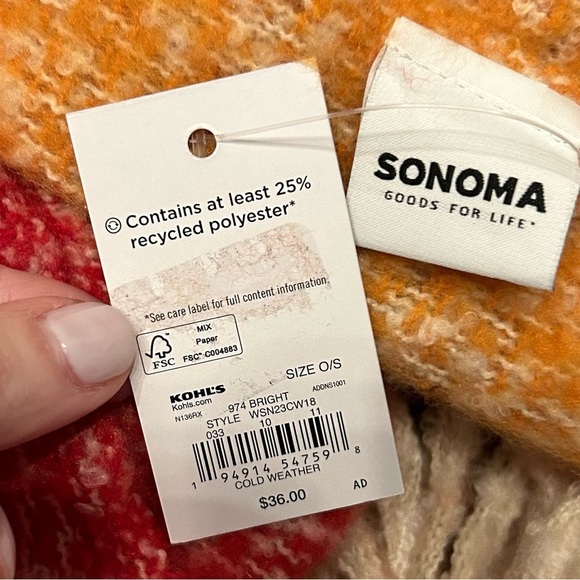 Sonoma Goods For Life® Twisted Fringe Brushed Blanket Scarf Colorblock Fall NEW - Picture 6 of 7